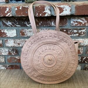 Anthropologie Blush Pink Embroidered Shoulder Bag